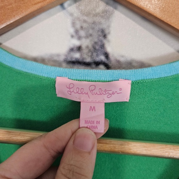 Lilly Pulitzer Womens Green V-Neck Long Sleeve Cotton Blend Sweater Size M - Picture 4 of 9